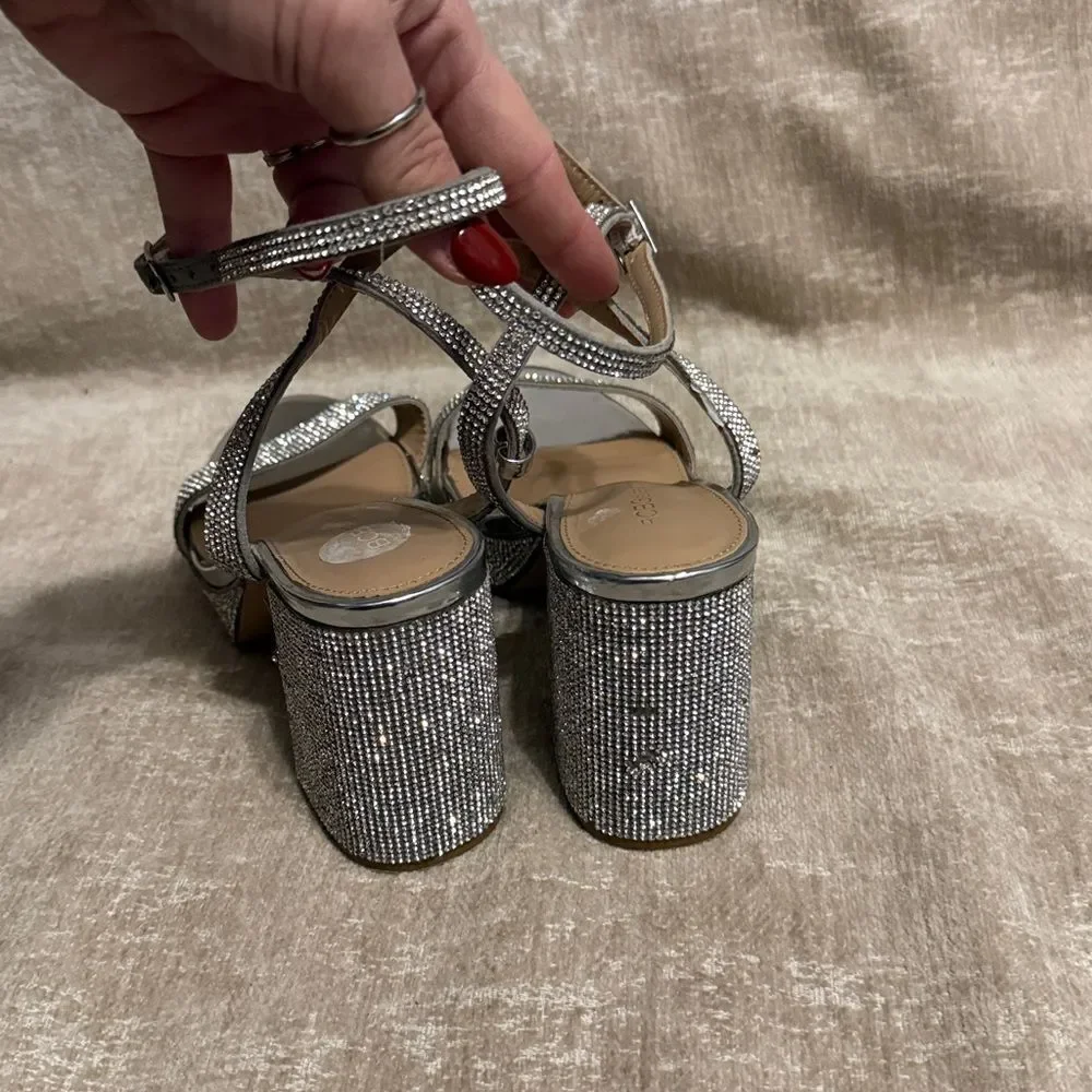 BCBGeneration Shimmering Silver Block Heels